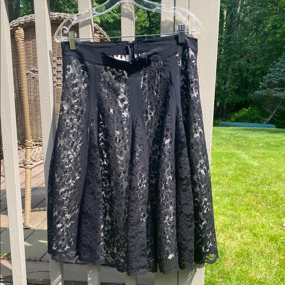 DKNY  Black Lace - Silk print lined full Skirt